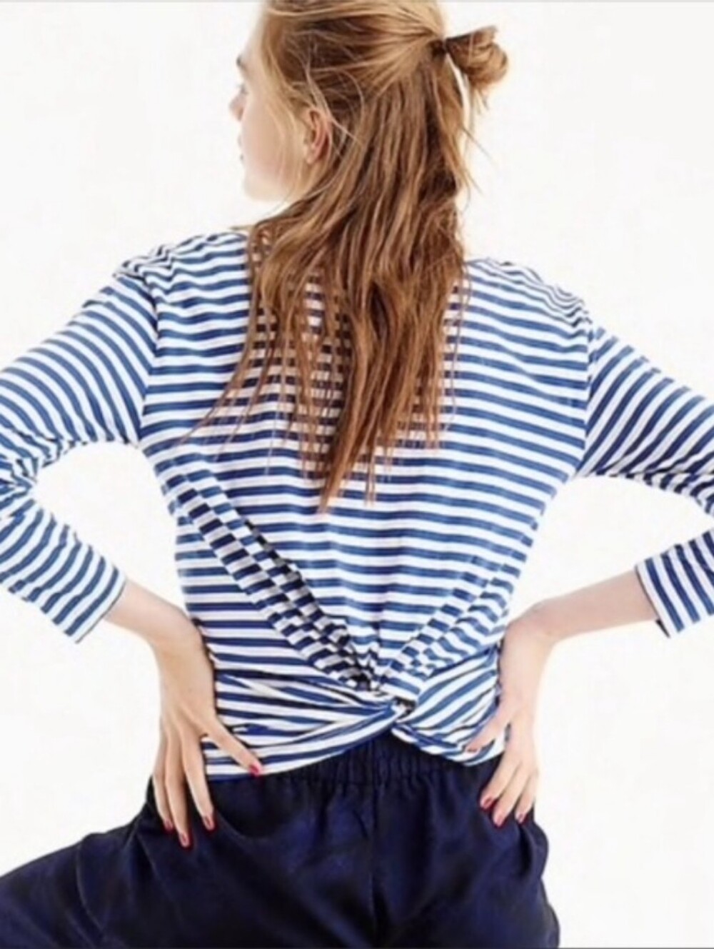 NWT J. Crew Twist Back Long Sleeve T Shirt in Stripes Size Medium M Blue White